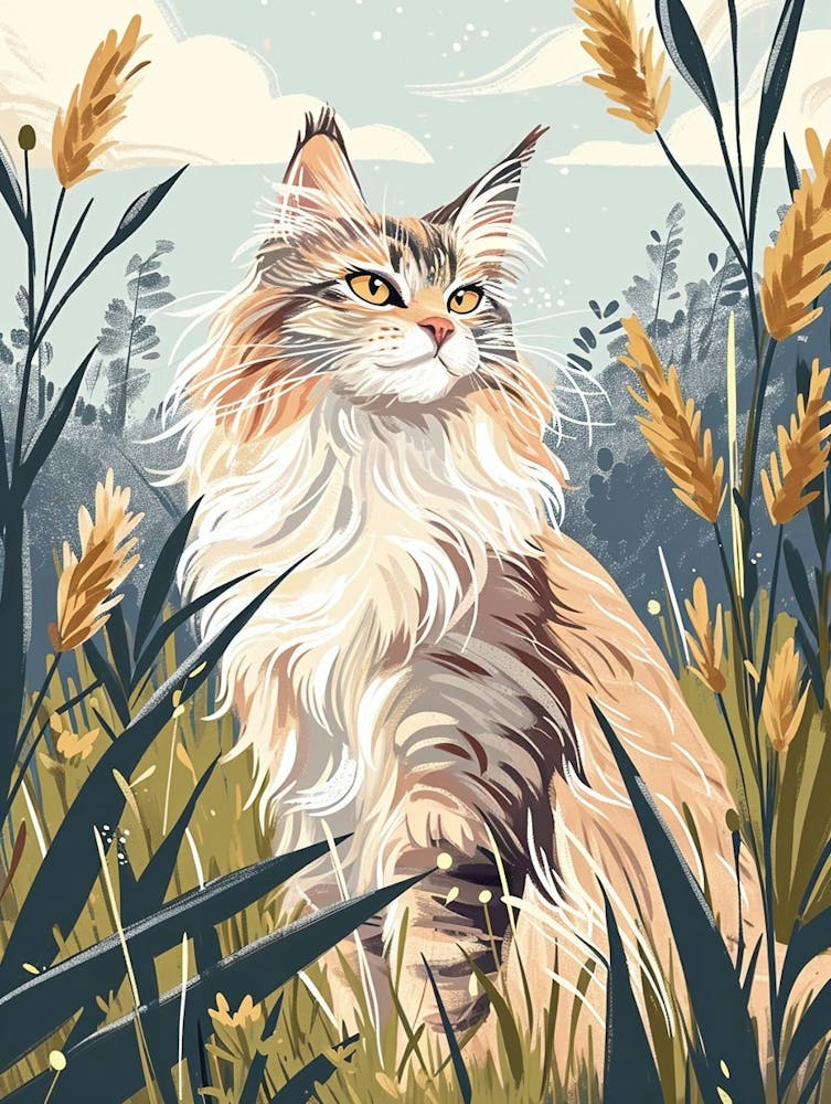 Norwegian Forest Cat Storybook Illustration 1
