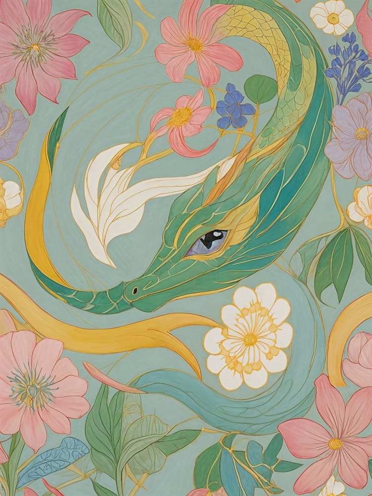 Abstract Dragon And Flowers