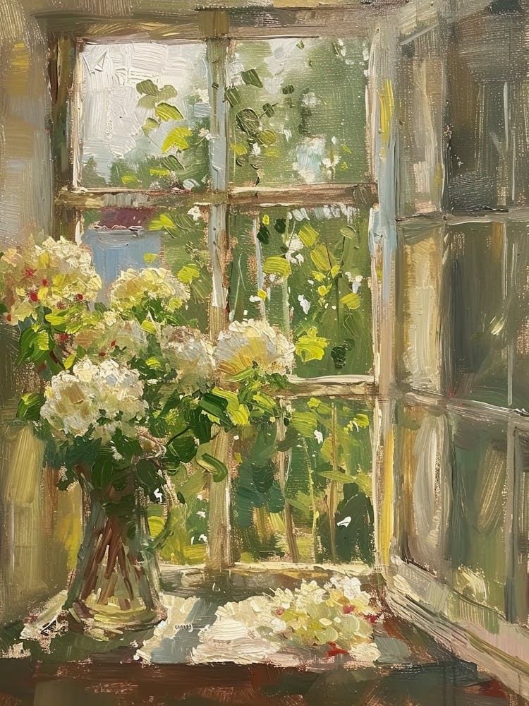 Hydrangea Flowers On A Cottage Window 4