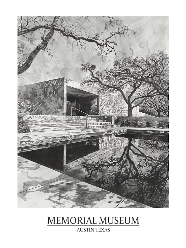 Memorial Museum Austin Texas Black And White Drawing 3 Poster
