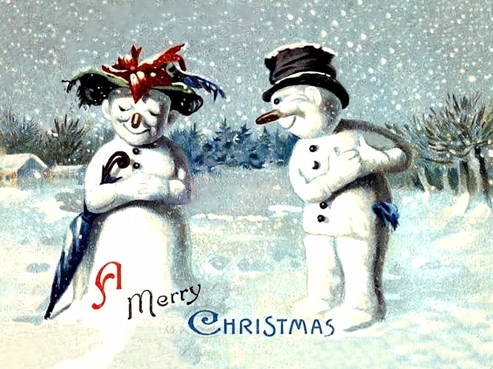 Snowman Is Expressing Love To His Snow Lady
