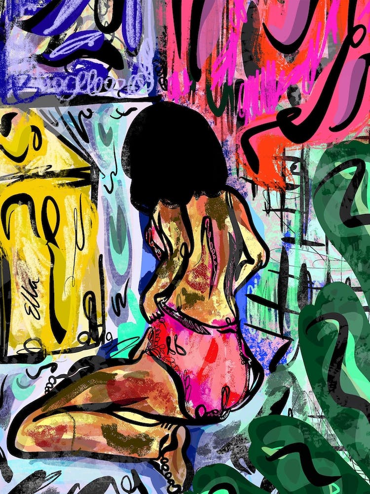 Kniende Frau