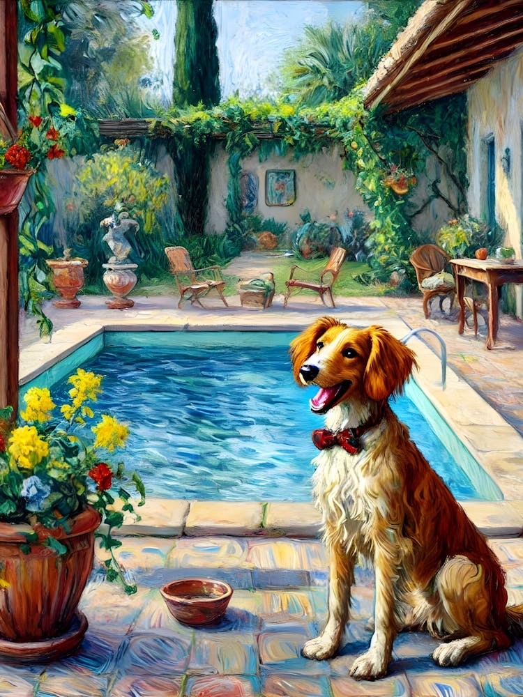 Dog By The Pool