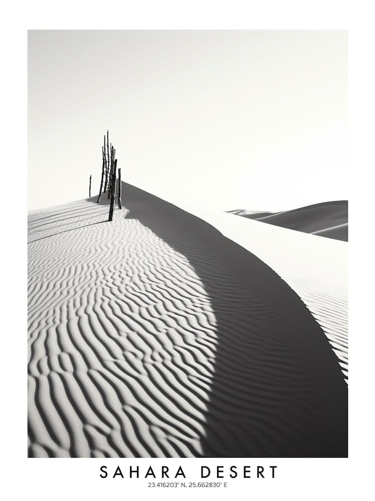 Poster Of Sahara Desert, Black And White Analogue Photograph 3