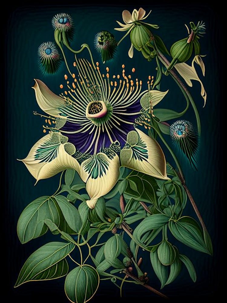 Passion Flower 1 Floral Botanical Vintage Poster Flower