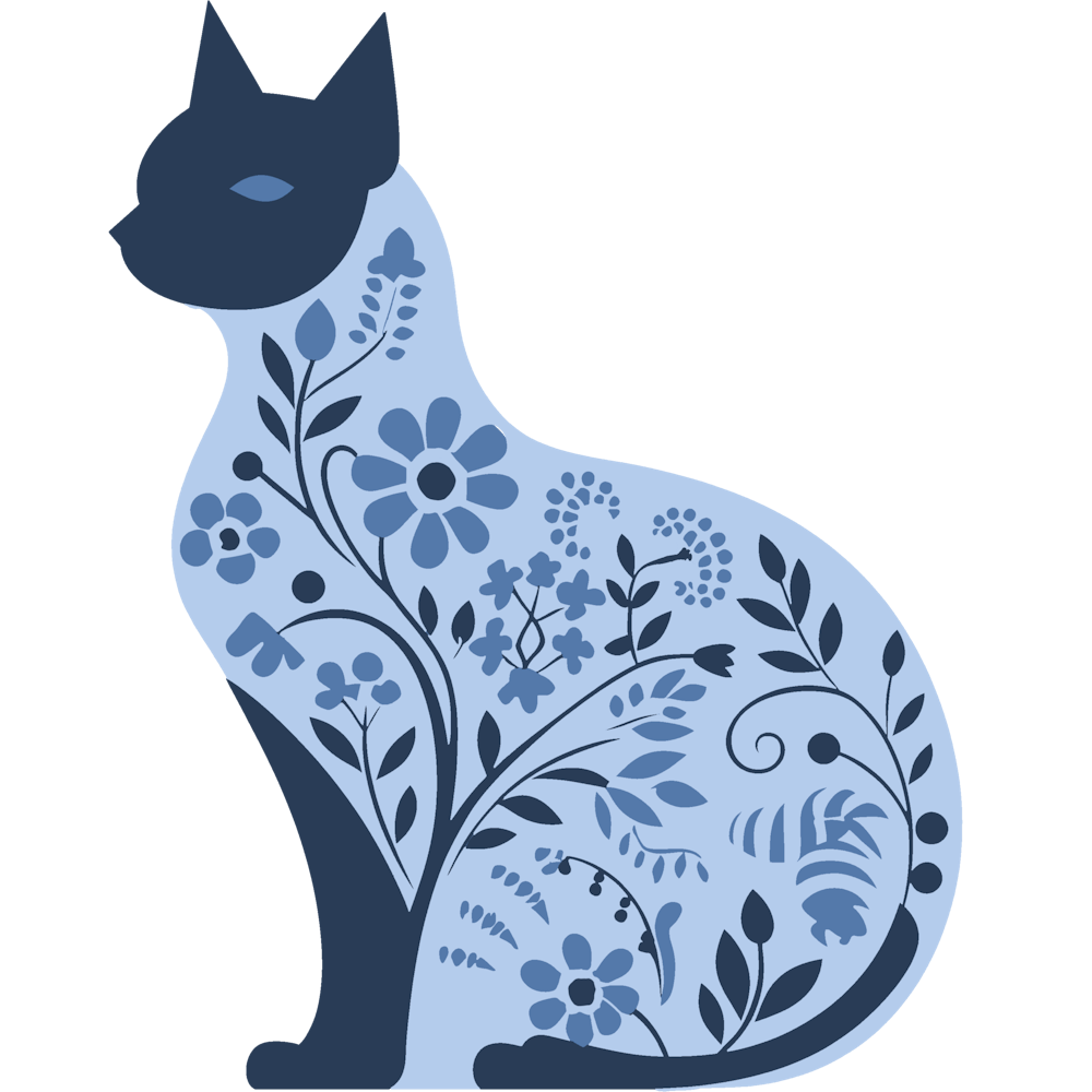 Blue Cat With Flowers