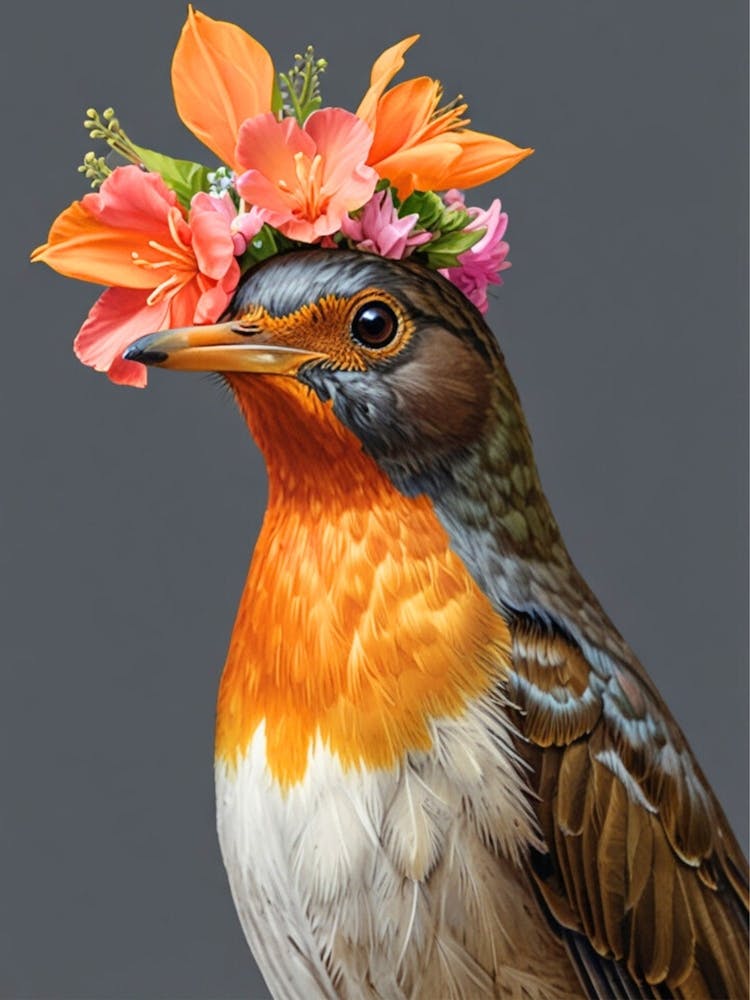 Robin With Flower Crown 8