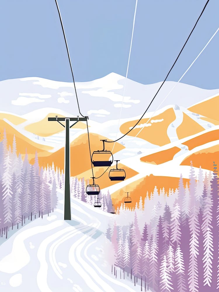 Steamboat Ski Resort   Colorado, Usa, Ski Resort Pastel Colours Illustration 2