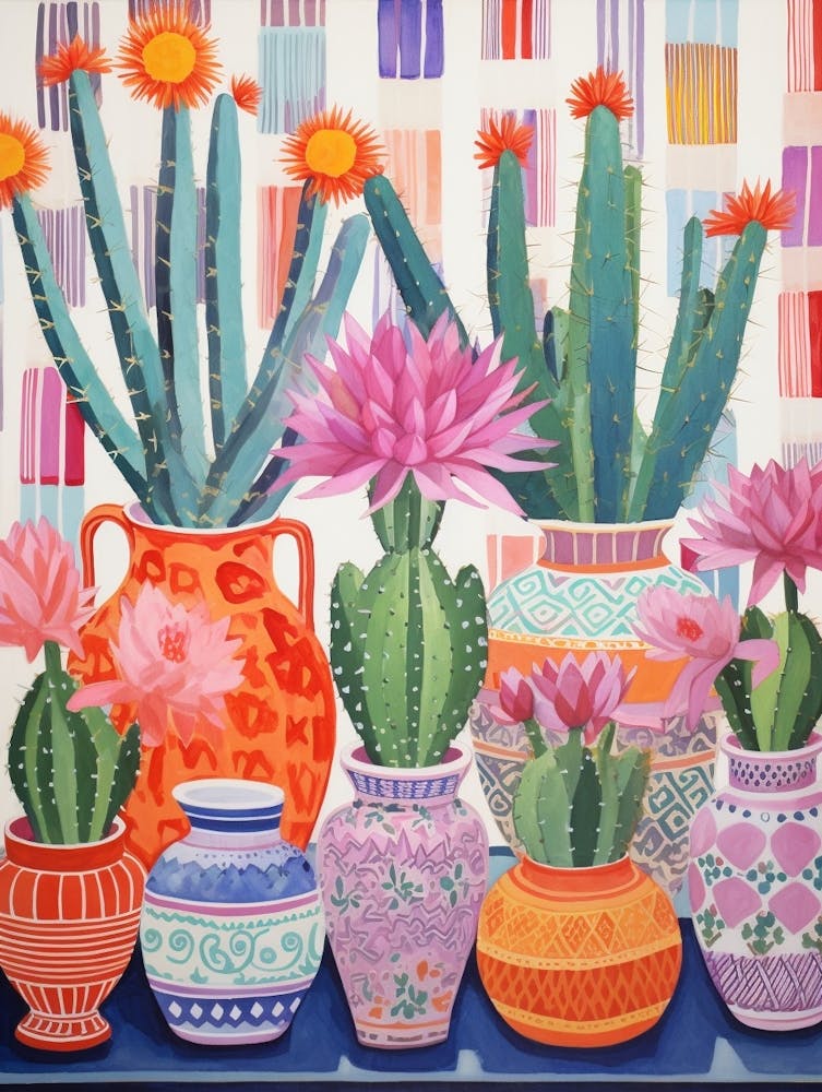 Cactus Painting Maximalist Still Life Ferocactus Cactus 1