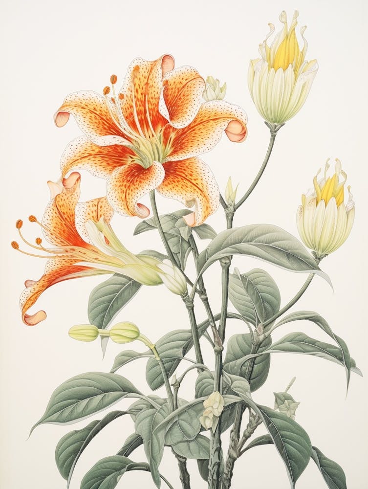 Himeyuri Okinawan Lily 2 Vintage Japanese Botanical