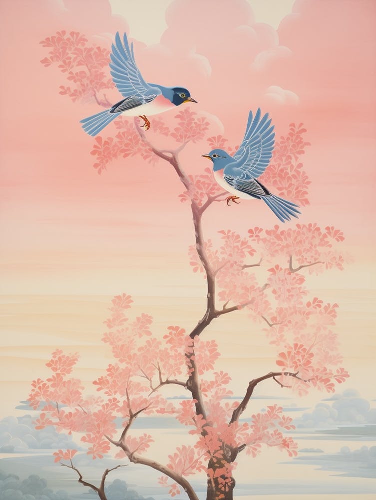 Impression d'Oiseau Inspirée Japonais Vintage Merlebleu de l'Est 5