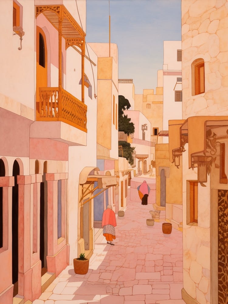 Sousse Tunisia 1 Vintage Pink Travel Illustration
