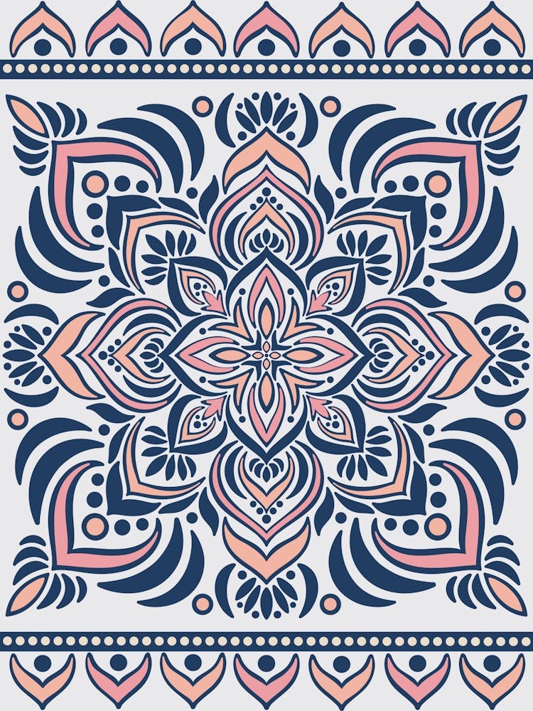WA240018 - Elegant Navy and Peach Mandala - Intricate Bohemian Design