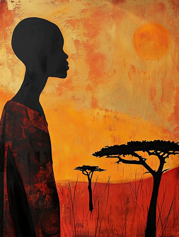African Woman In Silhouette, Boho