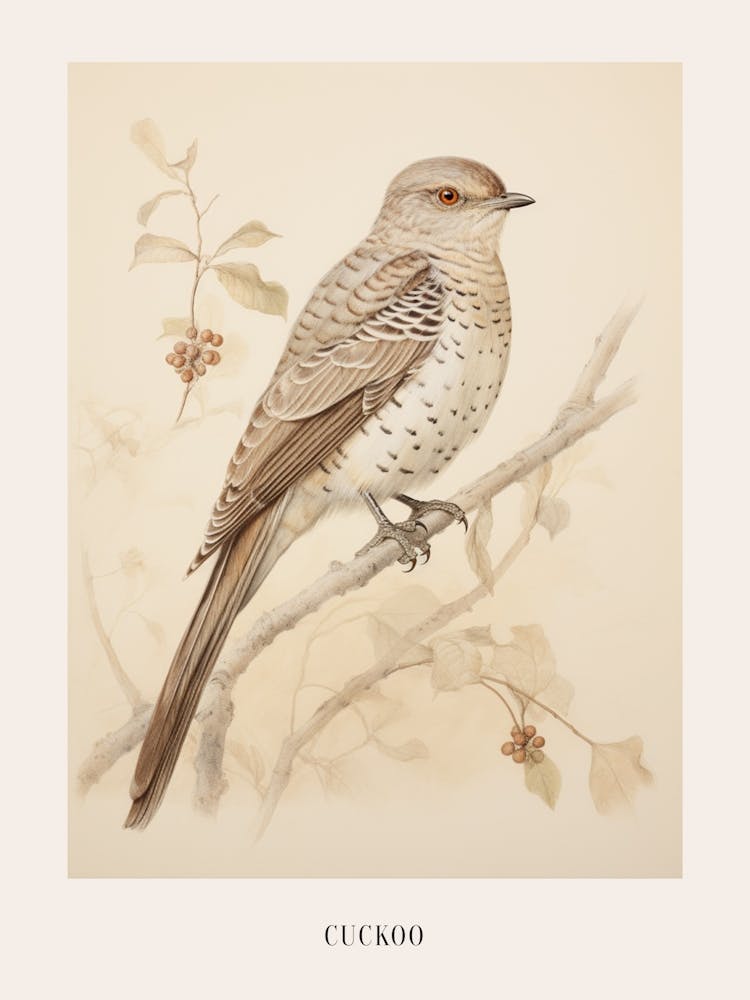 Vintage Bird Drawing Cuckoo 1 Poster