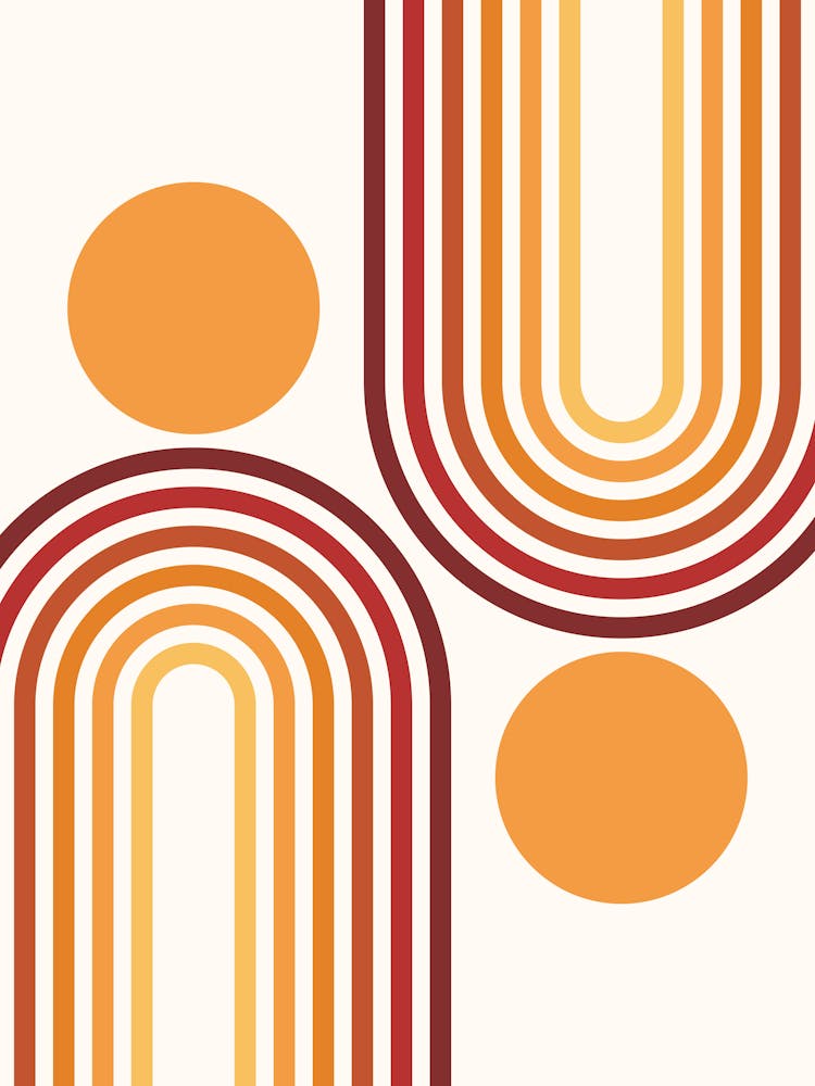 Mid Century Modern Geometric Rainbow And Sun Abstract A2 In Retro Vibes 01