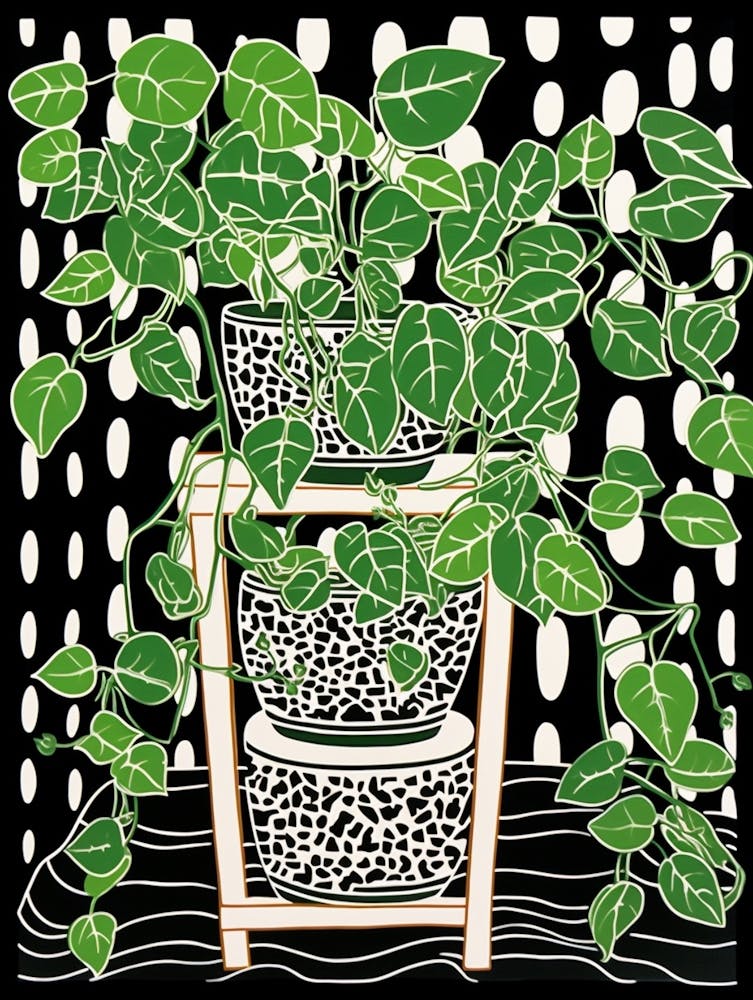 B&W Plant Illustration Pothos 3