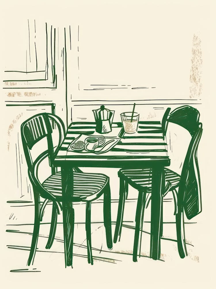 Espresso Breakfast Holidays Green Line Art Illustration
