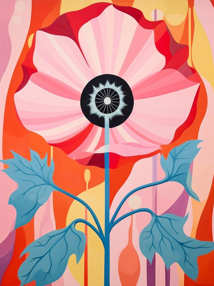 Poppy 4 Hilma Af Klint Inspired Pastel Flower Painting