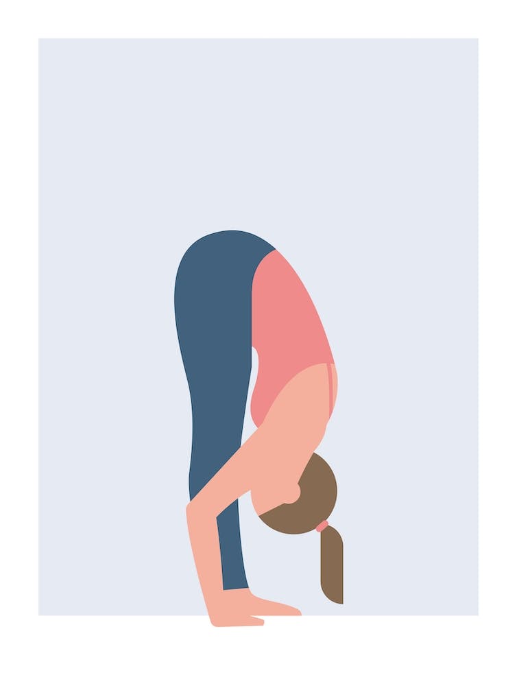 Forward fold yoga in Danish pastel colours