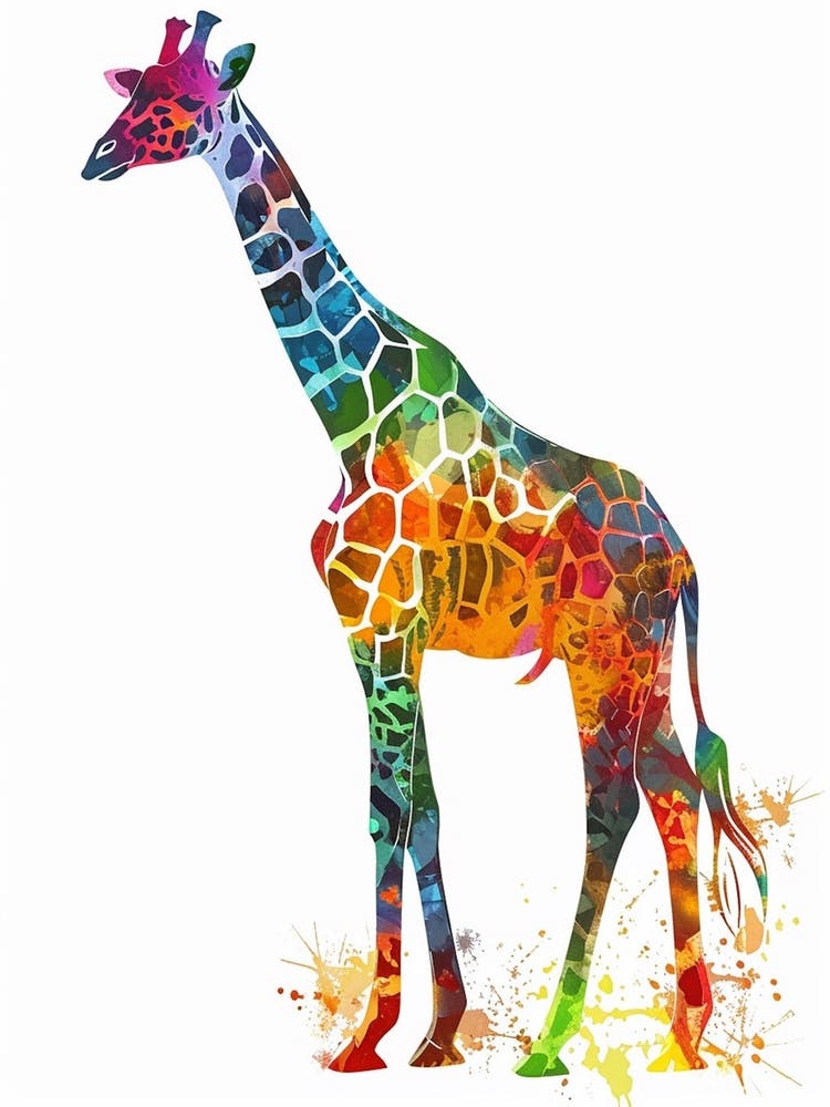 Colourful Watercolour Style Giraffe Portrait 3