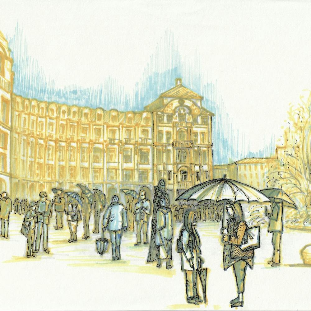 Rainy Summer Day In Munich Square