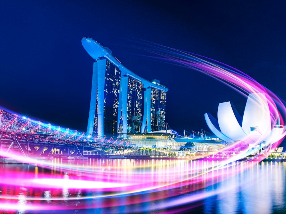 Neon city: Singapore, Marina bay (synthwave/vaporwave/retrowave/cyberpunk) — aesthetic poster