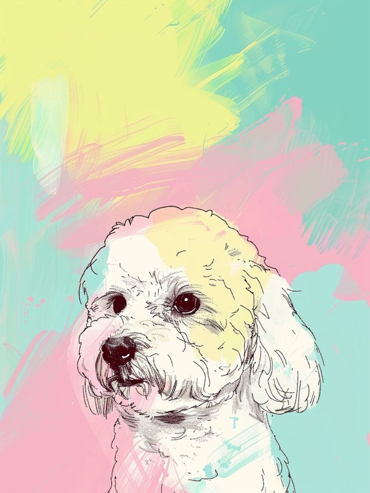 Bichon Frise Dog Pastel Line Watercolour Illustration 4