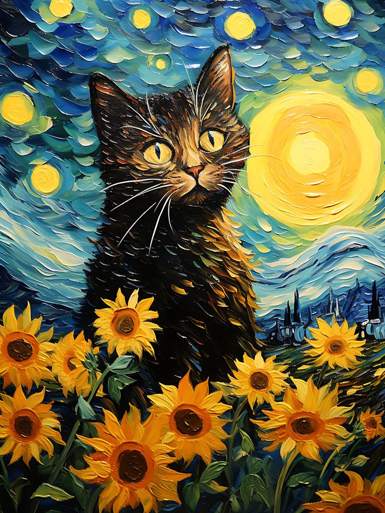 Cat Sunflowers Wall Art 3