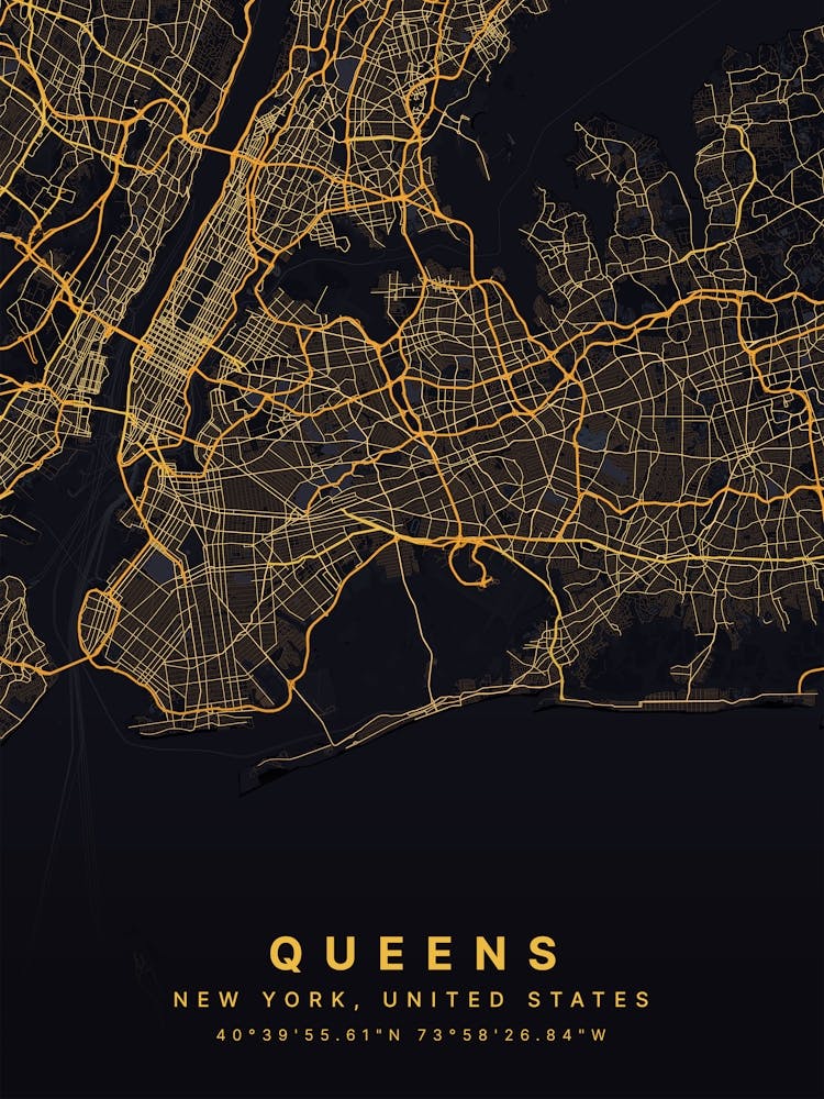 Queens Brooklyn New York Usa Black And Gold Map