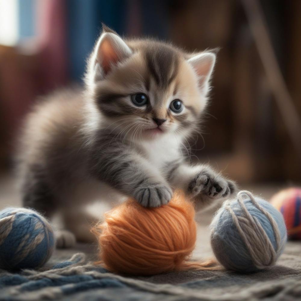 Kitten Playing With Yarn