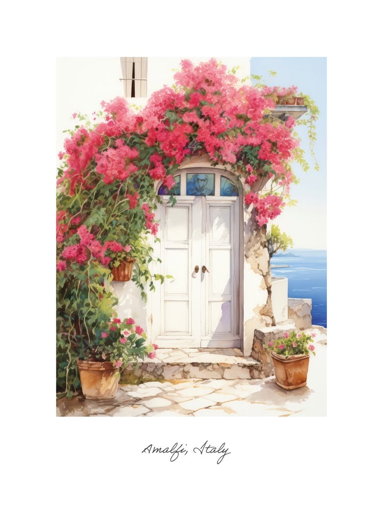 Amalfi, Italy   Mediterranean Doors Watercolour Painting 8 Poster