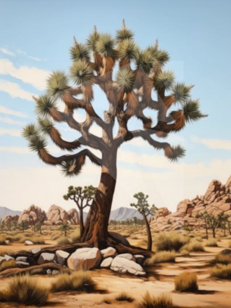 A Classic Oil Painting Of A Joshua Tree Neutral Colour 2