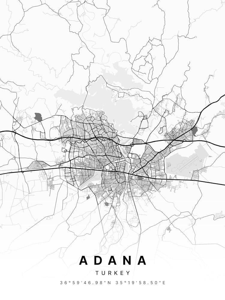 Adana Turkey White Map