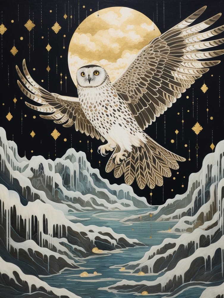 Snowy Owl 1 Gold Detail Painting