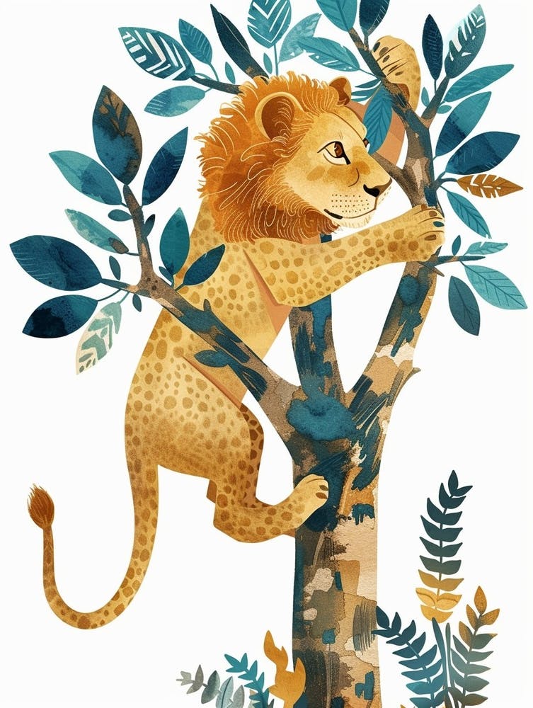 African Lion Climbing A Tree Clipart 2
