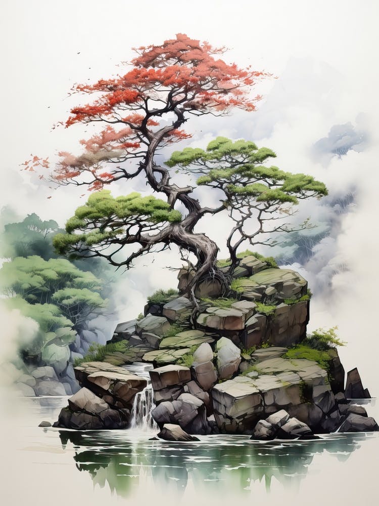 Nikko In Tochigi, Japanese Brush Painting, Ukiyo E, Minimal 1