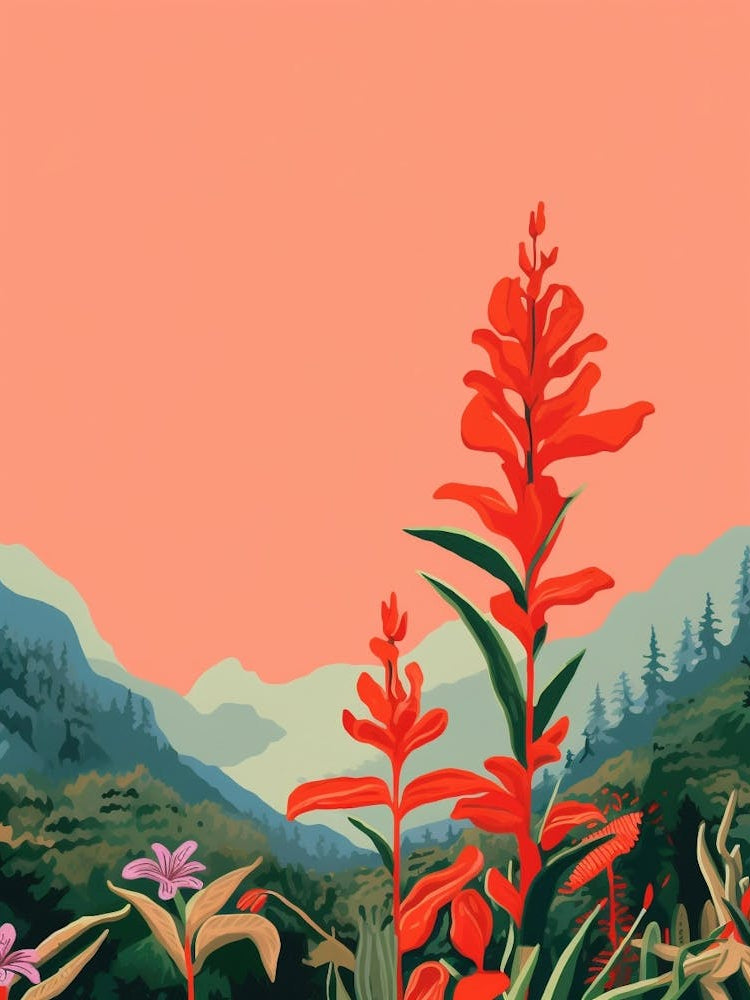 Boho Wildflower Painting Cardinal Flower 2