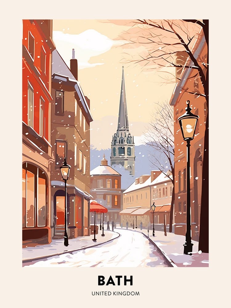 Vintage Winter Travel Poster Bath United Kingdom 4