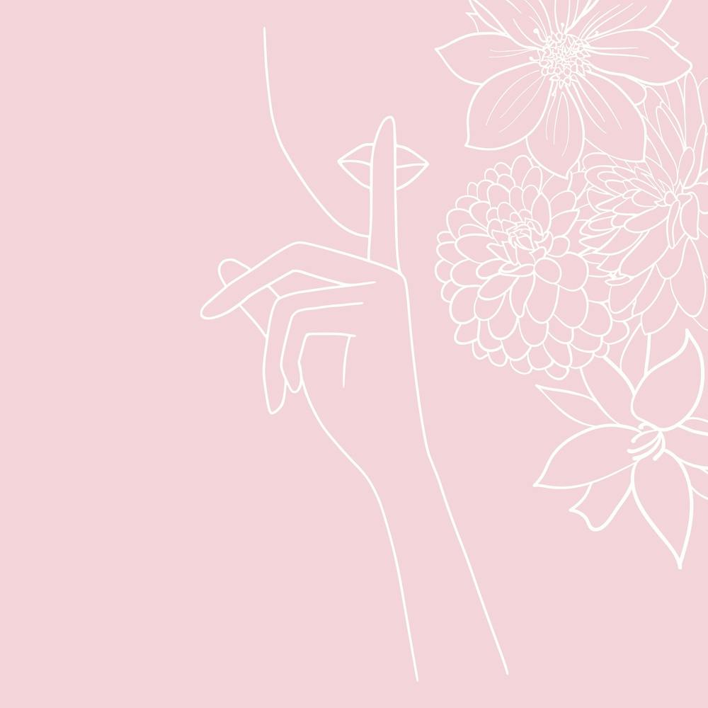 Pink Minimal Line Art Girl With Flowers