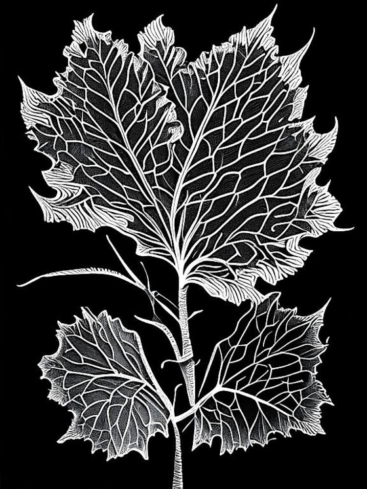 Wild Mustard Leaf Linocut 1