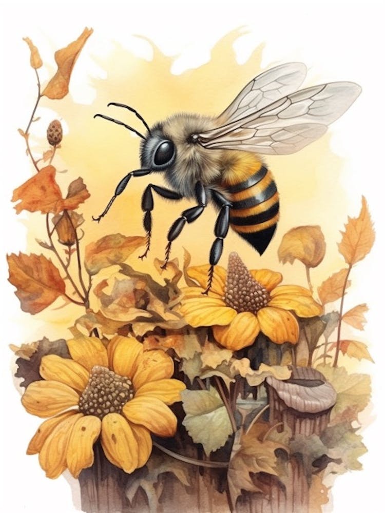 Long Horned Bee Beehive Watercolour Illustration 4