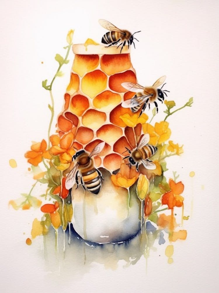 Ruche avec Freesia Illustration à l'Aquarelle 2