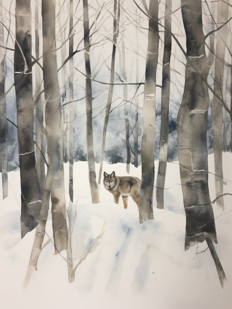 Winter Watercolour Gray Wolf 5