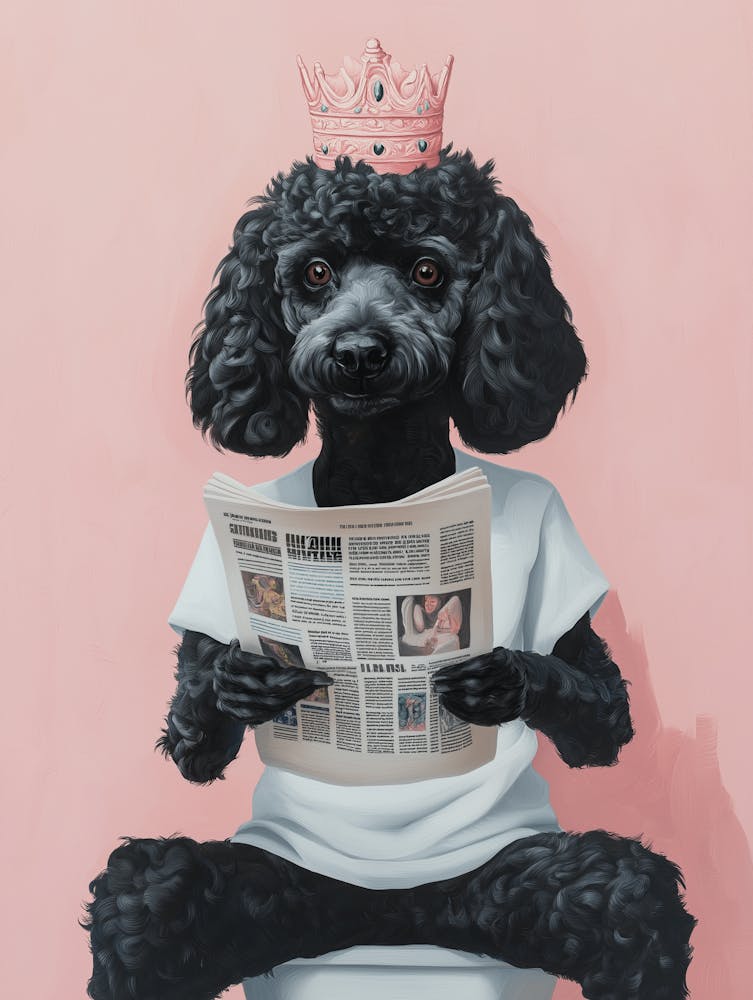 Cute Black Poodle Wearing A White T Shirt And Crown