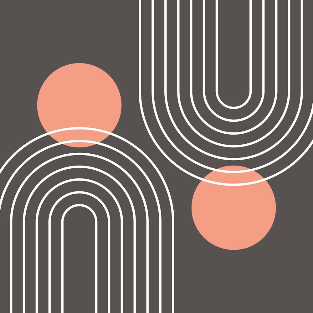 Mid Century Modern Geometric C31 In Earthy Brown Peach (Rainbow And Sun Abstract) 02