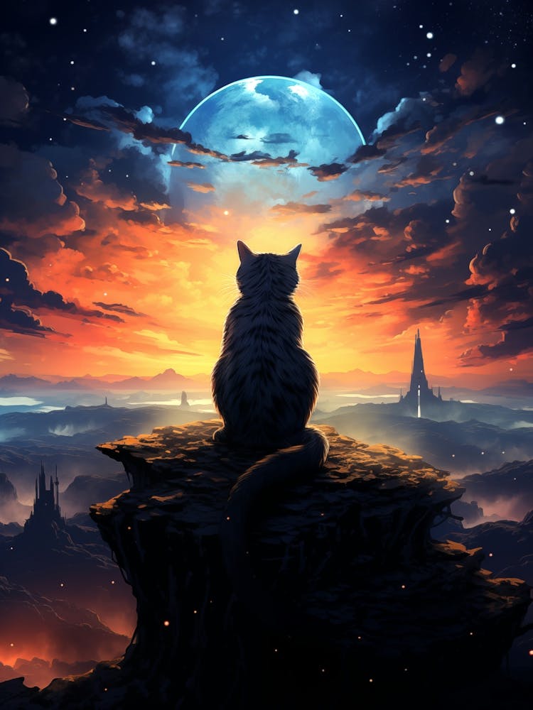 Cat Watching The Moon