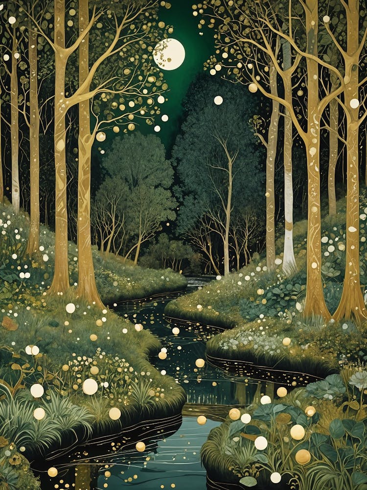 Glowing Lights In The Night Forest Stream no4
