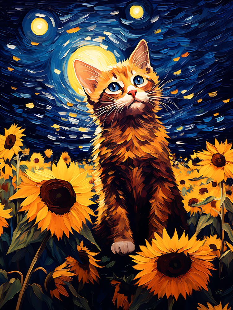 Cat Sunflowers Wall Art