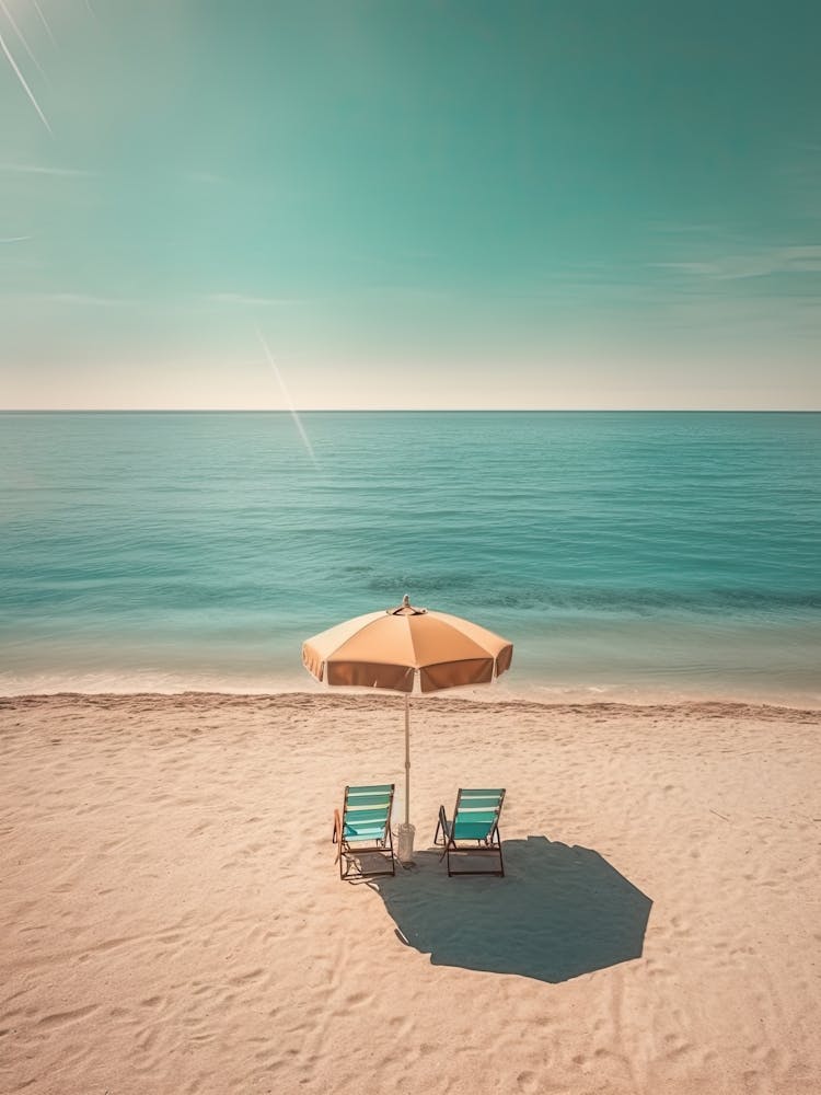 Zwei Sonnenstühle und Blauer Sonnenschirm Sommerfotografie
